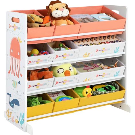 Songmics – Bibliothèque enfant avec 12 paniers en tissu non-tissé – Dimensions 83x38x78 cm – MDF et aggloméré – Dispositif anti-basculement – GKRS04WT (1/5)