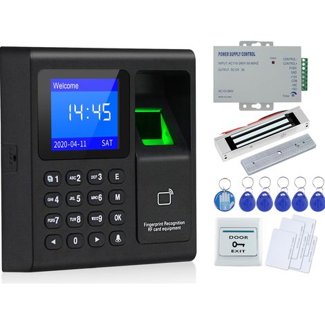 Kit Complet de Serrure de Porte Clavier de Contrôle d'accès RFID + Fermeture Magnétique + Power + Bouton + Sonnette + 5 Cartes + 5 Keyfobs (K2000 (180kg)) (1/5)