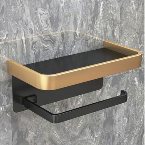 Porte-papier toilette salle de bain sans poinçonnage cintre mural papier toilette rouleau (double couche noir et or)