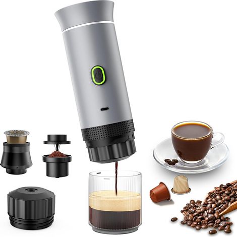 Cafetière portable, machine à expresso pour le camping, cafetière de voyage avec USB-C, petite machine à expresso 3 en 1 avec café moulu et capsules (NS et DG) pour camping-car, randonnée, bureau (Arg (1/5)