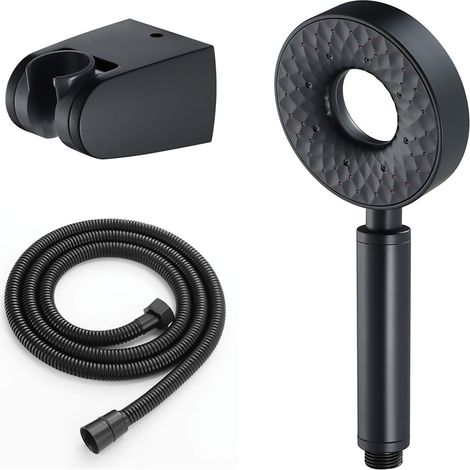 High Pressure Shower Head 3 Functions Hand Shower Anti Limescale Water Saving Hand Shower Head Shower Head with 1.5M Shower Hose and Bracket, ABS, Round, Black (1/5)