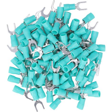 100 bornes à fourche isolées U type SV2-5 vert, connecteurs électriques pour câble 16-14 AWG, sertissage de fils, lot de 100 pièces. (1/5)