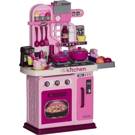 Cuisine enfant accessoires 33 PCS jouet d'imitation pour enfant dinette enfant 3-6 ans lumières et sons réalistes rose