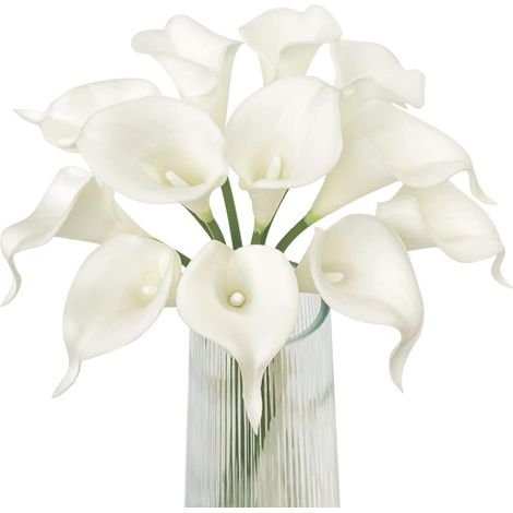Lot 12 lys calla blancs artificiels, décoration mariage baby shower et cadeau de félicitation (1/5)