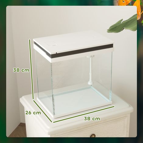 Aquarium pour poissons rouges de 26 L avec éclairage LED, système de filtration et pompe submersible, 38 x 26 x 38 cm, blanc (1/5)