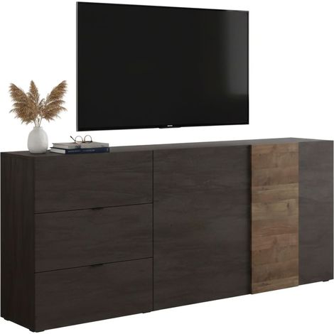 Dmora - Mobile porta TV Iseo, Credenza da soggiorno, Armadio basso per TV, Base parete attrezzata, Made in Italy, 181x44 h59 cm, Ardesia e Noce