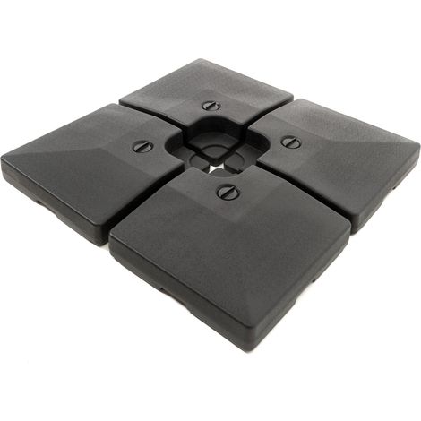Set de 4 Dalles (80 kg) Noires en Plastique, à Remplir avec de l'Eau, Base pour Parasol, 4 Éléments pour Parasol à Pied en Croix (1/4)