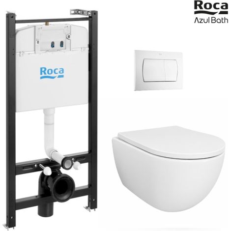 Pack Bastidor ROCA Active Cisterna Empotrada y Pulsador Blanco br + Inodoro Suspendido SWISS 53 cm Tornado y Soft-Close