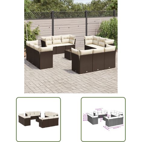 13-tlg. Garten-Sofagarnitur mit Kissen Braun Poly Rattan (1/3)