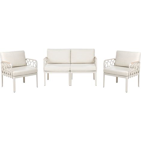 Conjunto de jardín moderno 4 plazas estructura sintética con cojines beige claro Eriche