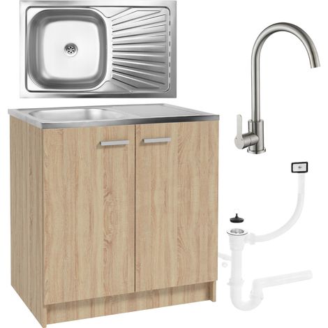 Küchenunterschrank 80x50 - Eiche Sonoma - mit Edelstahlspüle - elegant und praktisch (1/5)