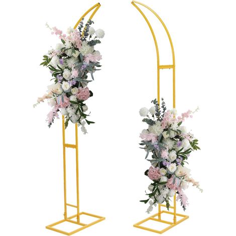 HAUTOUR Lot de 2 supports de fond incurvés pour arche de mariage - En métal - Pour cérémonie de mariage, cérémonie et fête - Doré - 1,9 m + 2,1 m (1/5)