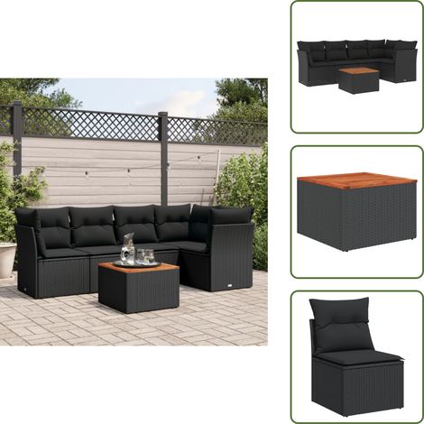 6-tlg. Garten-Sofagarnitur mit Kissen Schwarz Poly Rattan - Gartenmöbel Set - Esstischgarnitur - Rattan Möbel - Outdoor Sofa - Lounge Set (1/5)