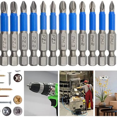 Lot de 12 embouts magnétiques anti-dérapants, tournevis cruciformes 50 mm pour visseuse électrique