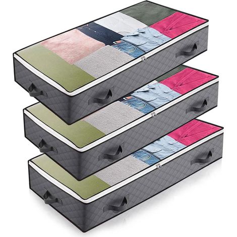Bacs de Rangement sous le Lit, Lot de 3 de Rangement pour Couvertures de Grande Capacité avec Poignée Renforcée, rangement sous pliable pour Couettes, Draps, Vêtements, Chambre à coucher, Placard (1/5)