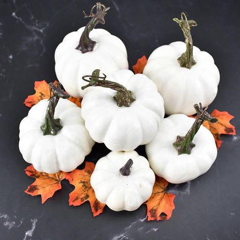 Lot de 6 citrouilles artificielles blanches en mousse pour Halloween, décoration de fête à la maison (1/4)
