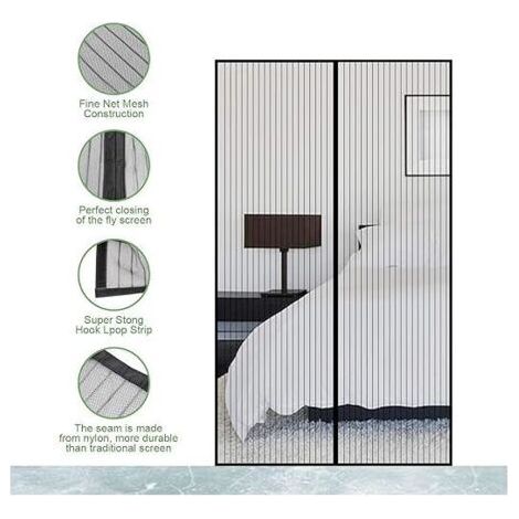 Mosquitera magnética para puerta, mosquitera magnética de malla fina, mosquitera para moscas e insectos, cierre automático (negro, 70x200cm) (1/3)