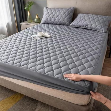 Protector de colchón impermeable con bolsillo profundo, apto para colchones de hasta 30 cm, lavable, cómodo, suave y silencioso, ideal para dormitorios, hogar y hoteles (gris, tamaño Queen 150 x 200 c