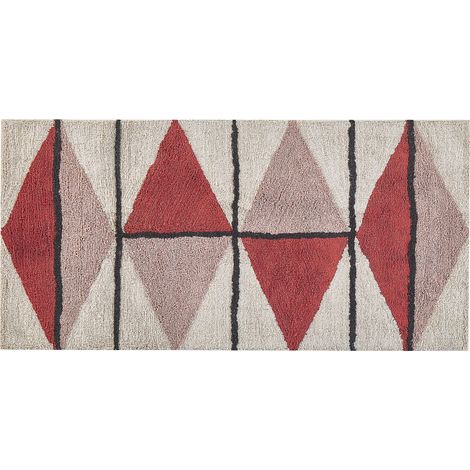 Alfombra de algodón multicolor 80 x 150 cm pelo corto patrón geométrico retro Purnia