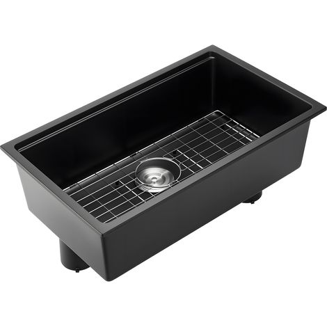 Mophorn Fregadero de cocina de 76 cm, fregadero bajo encimera de granito, lavabo de una cubeta con accesorios, ideal para autocaravanas, cocinas de preparación y bares (negro)