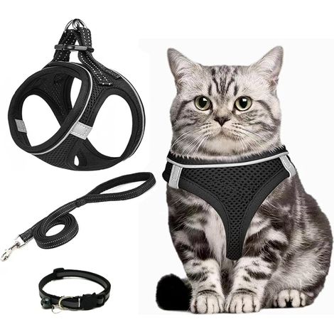 Harnais Chat, Petit Chien Laisse Harnais Chaton, Réglable Harnais Chat Anti évasion Ensemble, Gilet Réfléchissant Respirant, avec Collier Sécurité Anti-évasion pour Lapin Chats et Chiots (XS) (1/5)