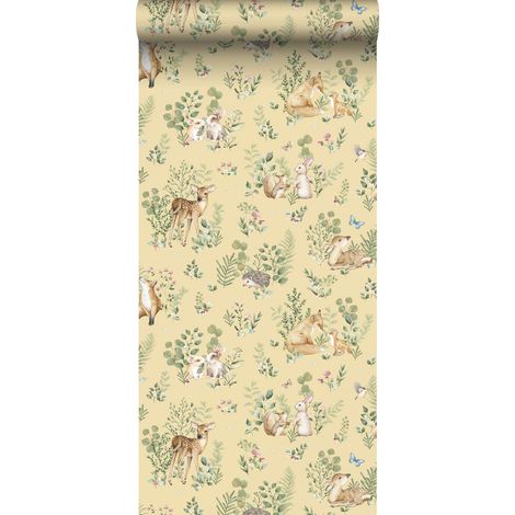 papier peint animaux de la forêt jaune et vert  - Sanders & Sanders (1/5)