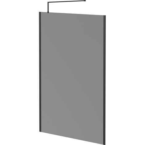 Colore 8mm Smoked Glass Matt Black 1950mm x 1400mm Walk In Shower Screen including Wall Channel with End Profile and Support Bar (1/5)