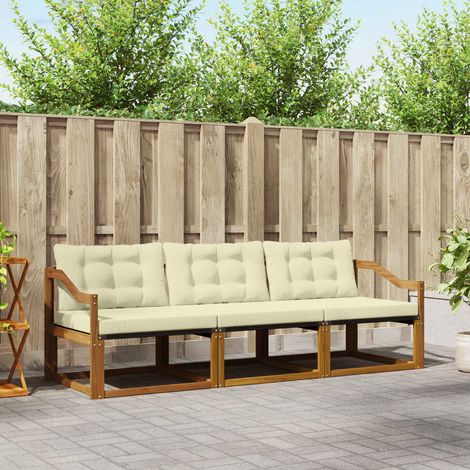 Outdoor-Sofagarnitur mit Kissen 3 pcs Natur und Creme (1/5)