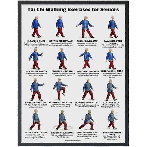 Affiche d'entraînement de Tai Chi sur chaise - Routine sans cadre avec instructions visuelles - pour seniors et débutants - Exercices assis (1/5)