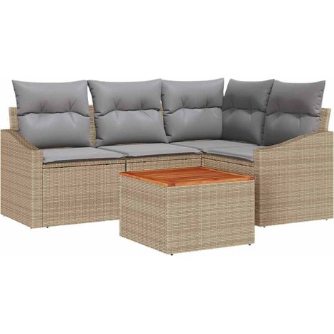 Maison Exclusive - Gartensofa-set mit Kissen 5 pcs Beige Poly-Rat