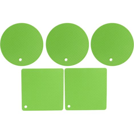 Lot de 5 dessous de plat en silicone, carrés et ronds, alvéolés, antidérapants et résistants à la chaleur, pour plaques de cuisson, poêles et casseroles (vert).