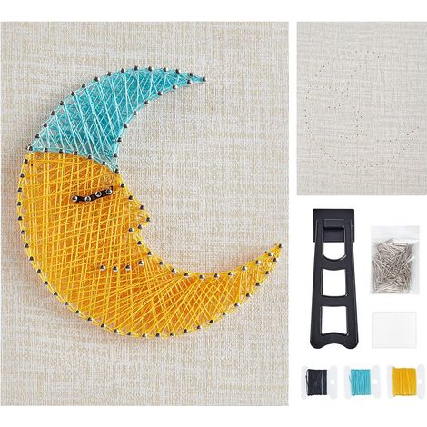 Kit de création artistique en fil tendu Lune 20 cm x 20 cm pour adultes, adolescents, débutants et enfants. Décoration murale pour la maison. Cadeau d'anniversaire.