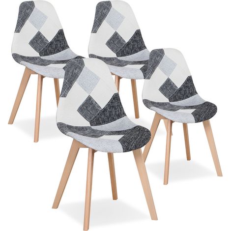Wokaka Pack de 4 Sillas Patchwork - Sillas de comedor - patas de haya (negro, blanco y gris)