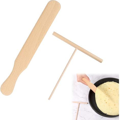 Crêpes en Bois Spatule,Kit Crêpes en Bois,Distributeur de Pâte à Crepiere,Outil pour Étaler les Crepe,Crepiere Râteau,Etaleur Crepe Épandeur,Outil Applicateur de Spatule 2 Pièces (1/5)