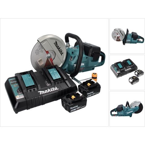 Makita DCE 090 PM2X1 Akku Trennschleifer 36 V ( 2x 18 V ) 230 mm Brushless + 2x Akku 4,0 Ah + Doppelladegerät