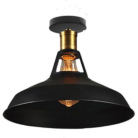 Lampe De Plafond Rétro Plafonnier En Fer Métallique Luminaire Plafonnier D'Intérieur Vintage E27 (Noir) Pour Chambre À Coucher, Restaurant