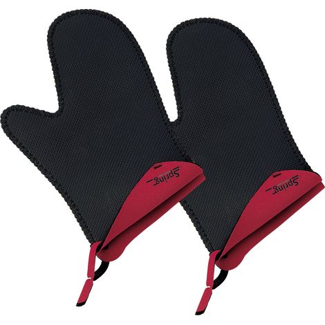 Guanti da forno, 2 pezzi, 23 x 15 x 3 cm, neoprene, impugnature a molla nere e rosse / Spring