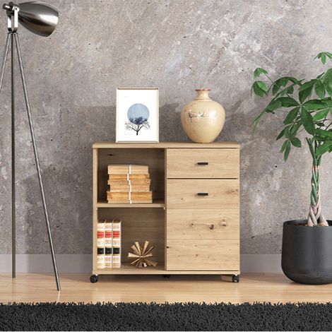 Credenza Majuli, Madia 2 Ripiani, un Cassetto, 3 Vani, 77x35x72h cm Marrone Rovere Nodi (1/5)