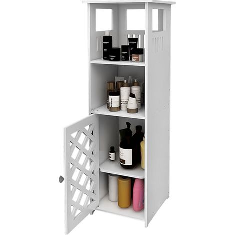 ® Armoire salle de bain avec 1 Porte et 2 Étagères, Meuble de Salle de Bain, Étagère de rangement, Placard haut, 78X22X22cm, blanc (1/5)