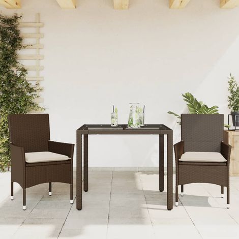 Set comedor jardín 3 pzas cojines ratán sintético vidrio marrón vidaXL (1/5)