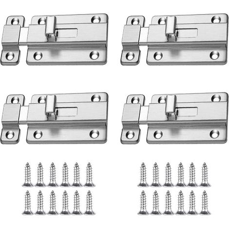 Verrou coulissant pour porte intérieure avec vis, idéal pour porte de salle de bain, porte en bois, chatière ou porte pour animaux, 4 pièces