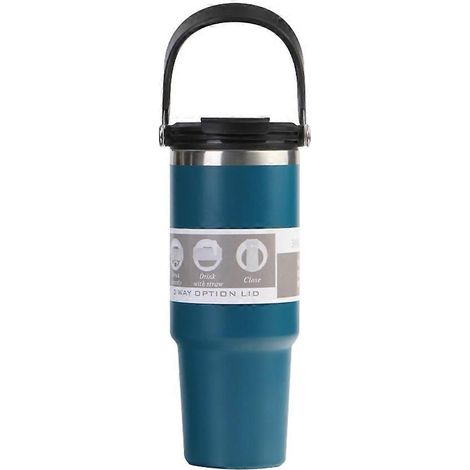30 oz aspirateur Insulated bouteille avec poignée et Flip Straw Double mur inoxydable acier tasse à café voyage mug Leak (1/5)