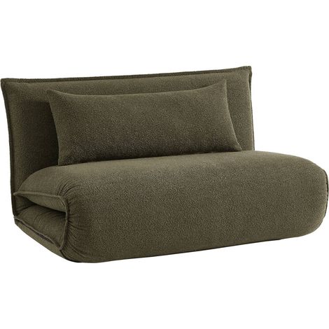 sweeek - 2-Sitzer Schlafsofa mit Bezug aus strukturiertem Bouclé, Strukturiertes  Bouclé, Khaki