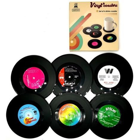 12 Vintage-Untersetzer in Form einer Schallplatte – rutschfest, isolierend – geeignet für Kaffee und Getränke – Durchmesser 10,5 cm (1/5)