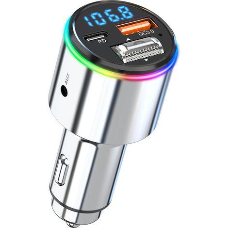 Autoradio MP3 Bluetooth, chargeur de voiture multifonctionnel à double port USB avec émetteur mains libres FM et Bluetooth (1/4)