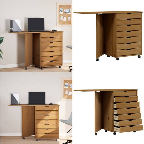 Armoire roulante avec bureau MOSS marron miel bois de pin - Meuble De Rangement - Commode - Armoire Roulant - Bureau Mobile - Bibliothèque - Home & Living (1/5)