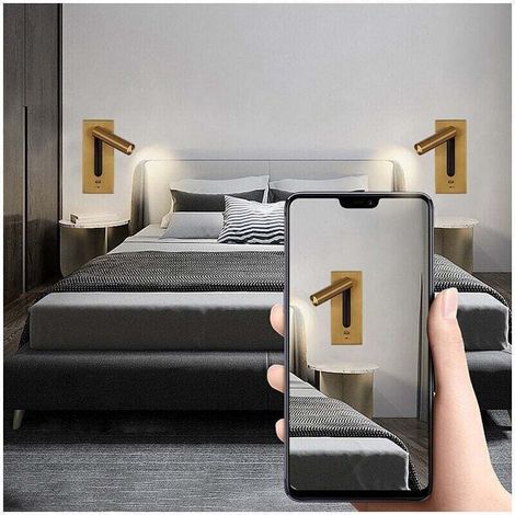Liseuse LED Lampe de Chevet Interrupteur Caché Lampe de Chevet, Type C Lampe de Chevet Encastrée Applique Murale Lampe de Lecture, Rotatif à 350° Pliable à 90°, 3W Lumière Chaude 3000K, couleur noir (1/3)
