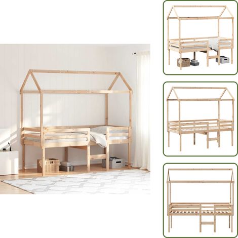 The Living Store Letto a Soppalco con Tetto 75x190 cm in Legno Massello di Pino - Letto con tetto