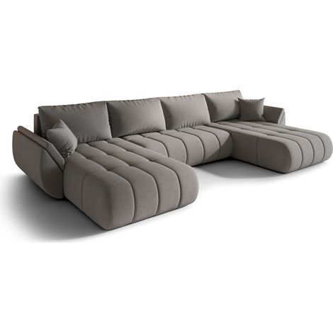 Canapé d’angle velours chenille panoramique convertible avec coffre LUMEN-Marron (1/4)
