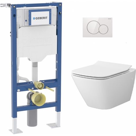 Pack WC suspendu Geberit UP320 – Cuvette sans bride Mesto Square – Plaque Sigma 12cm – Chasse d'eau 6/3L (1/5)